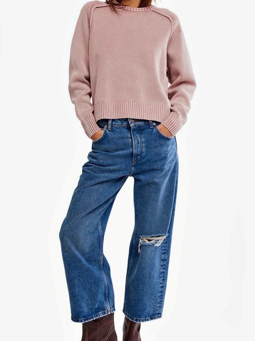 Free People Spring Street Cotton Crewneck Sweater